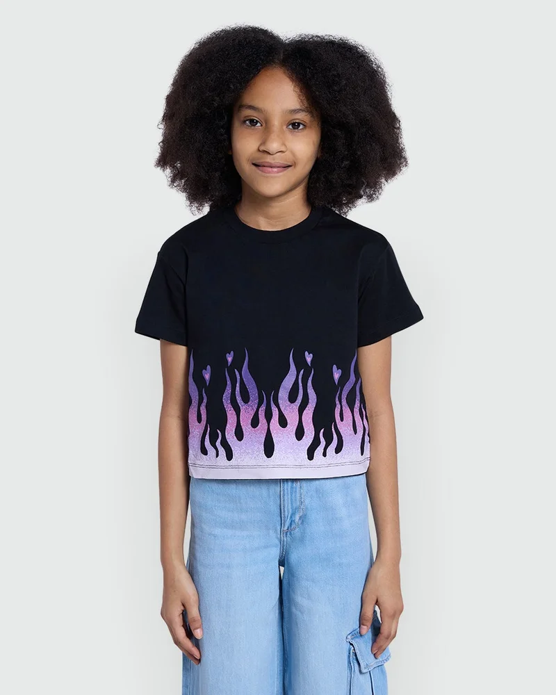 Ovs Black Tee With Front Flare Detail  Girls